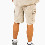 Acid Wash Beige Corduroy Cargo Shorts - Liquor n Poker