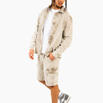 Acid Wash Beige Corduroy Cargo Shorts - Liquor n Poker