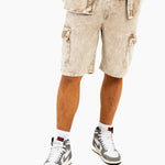 Acid Wash Beige Corduroy Cargo Shorts - Liquor n Poker