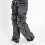 Acid Wash Black Denim Wide Leg Cargo - Liquor n Poker