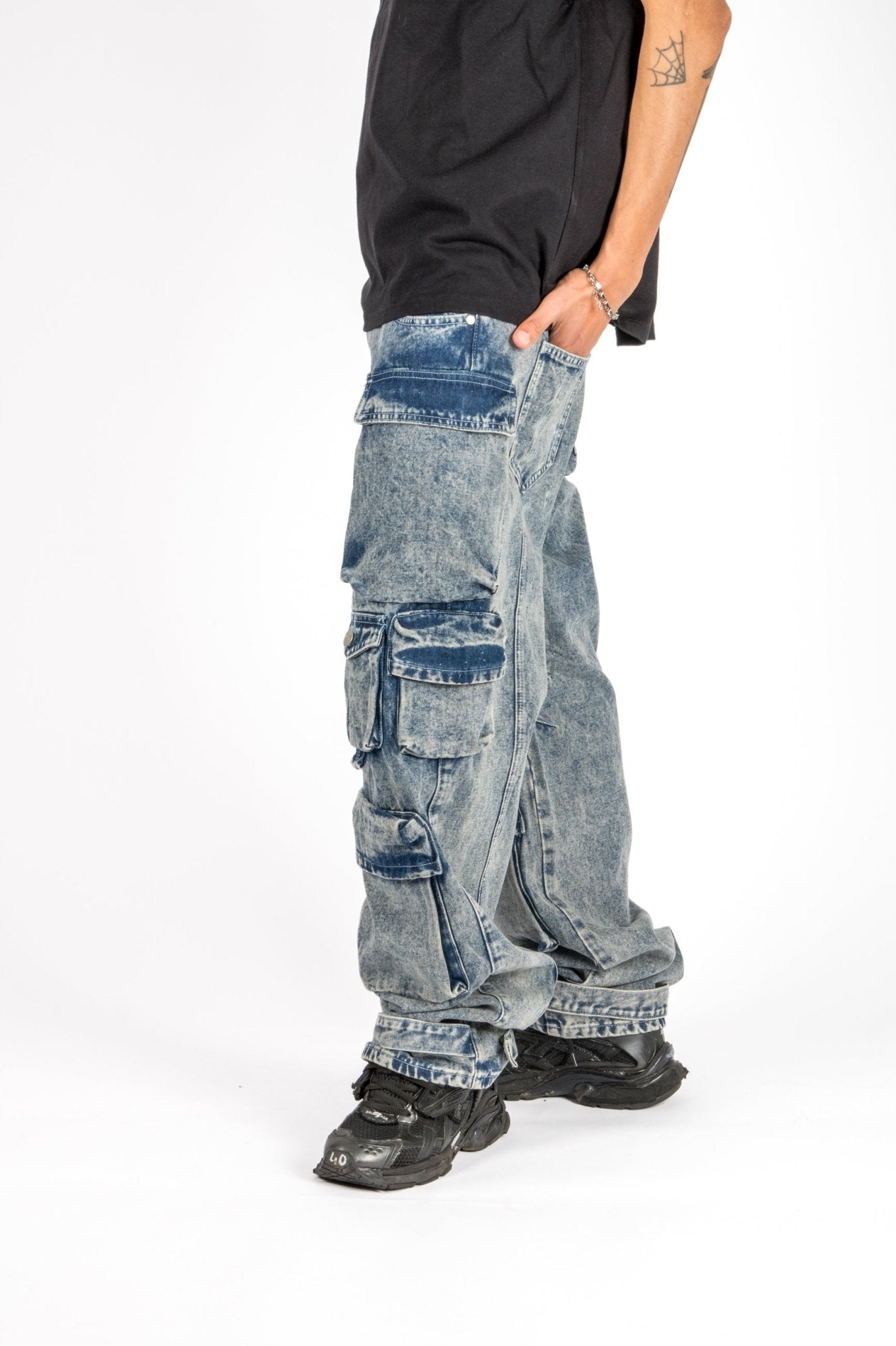 Acid Wash Blue Baggy Cargo - Liquor n Poker