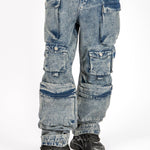 Acid Wash Blue Baggy Cargo - Liquor n Poker