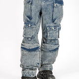 Acid Wash Blue Baggy Cargo - Liquor n Poker