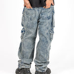 Acid Wash Blue Baggy Cargo - Liquor n Poker