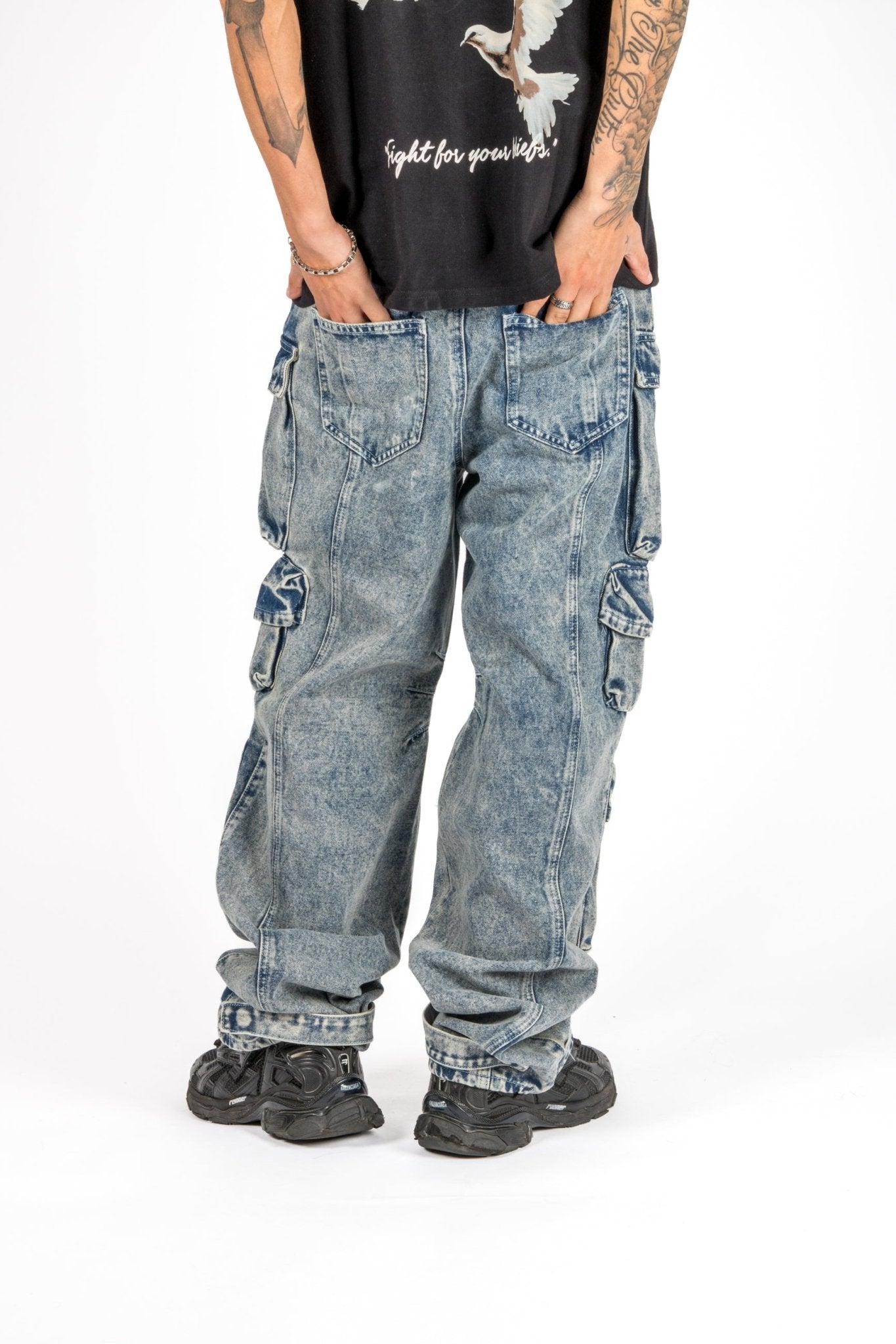 Acid Wash Blue Baggy Cargo - Liquor n Poker