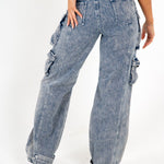 Acid Wash Blue Denim Wide Leg Cargo - Liquor n Poker
