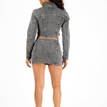 Acid - Wash Grey Contrast Stitch Cropped Denim Jacket - Liquor n Poker