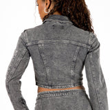 Acid - Wash Grey Contrast Stitch Cropped Denim Jacket - Liquor n Poker