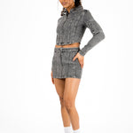 Acid - Wash Grey Contrast Stitch Cropped Denim Jacket - Liquor n Poker