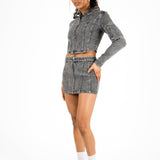 Acid - Wash Grey Contrast Stitch Cropped Denim Jacket - Liquor n Poker