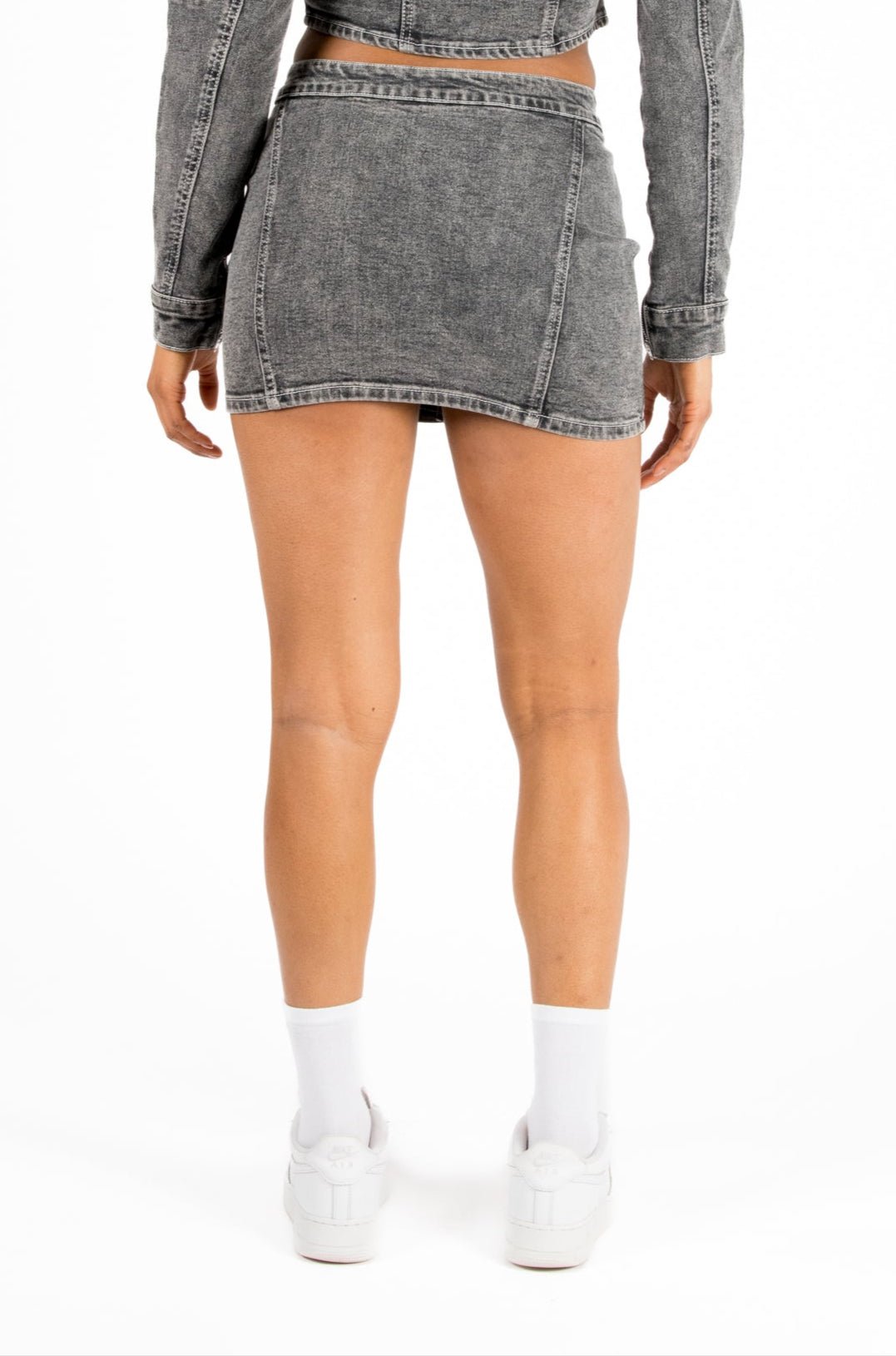 Acid - Wash Grey Contrast Stitch Denim Mini Skirt - Liquor n Poker