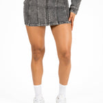 Acid - Wash Grey Contrast Stitch Denim Mini Skirt - Liquor n Poker