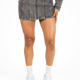 Acid - Wash Grey Contrast Stitch Denim Mini Skirt - Liquor n Poker