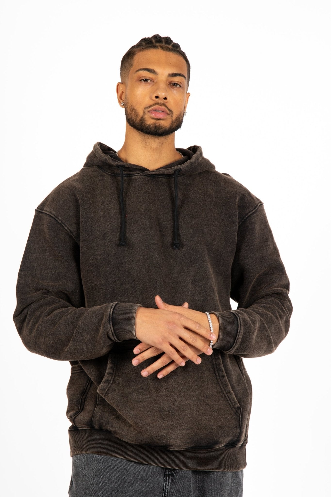 Acid - Wash Pocket Detail Hoodie - Liquor n Poker