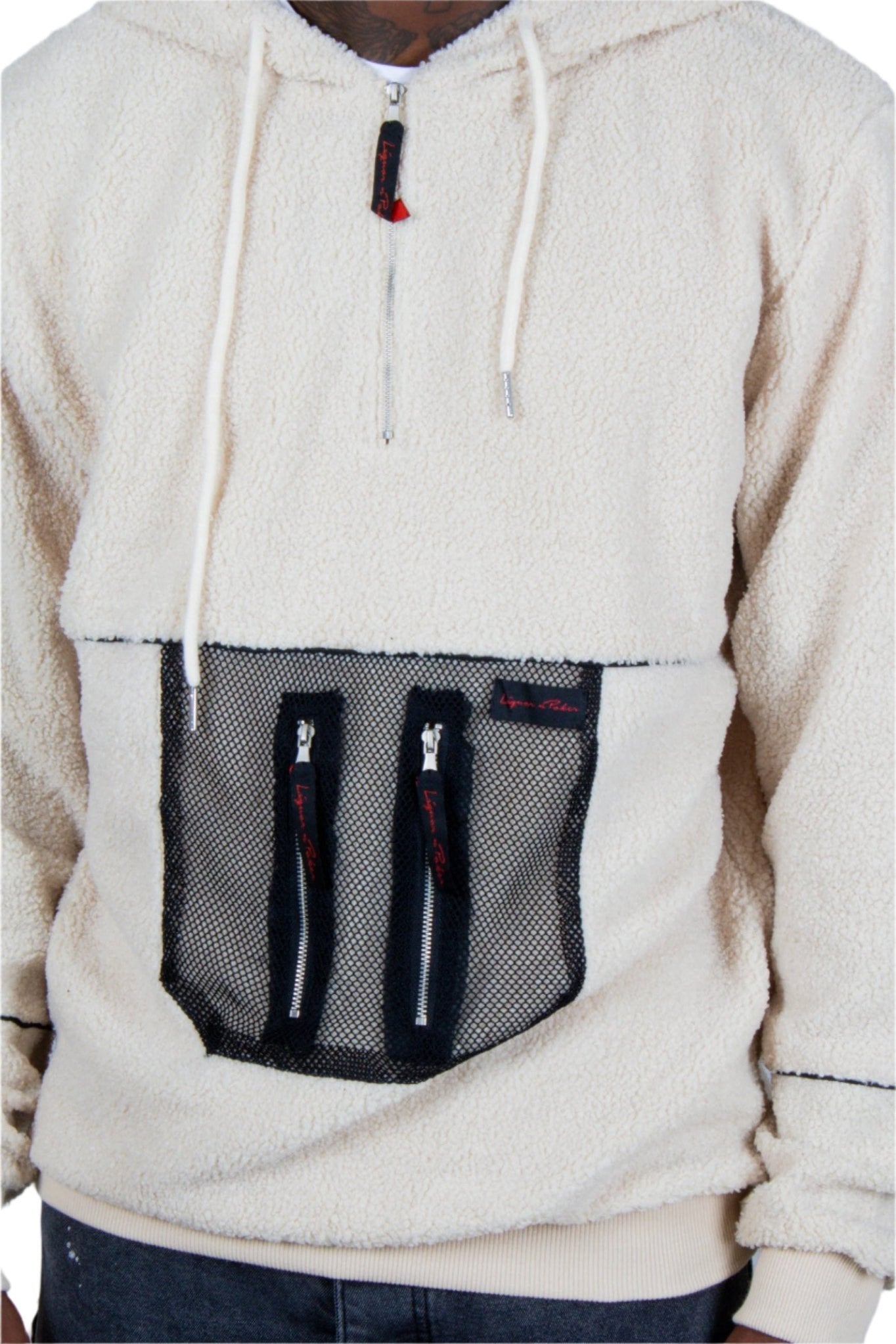 Alaska Borg Hoody With Mesh Pocket In Light Cream - Liquor n Poker