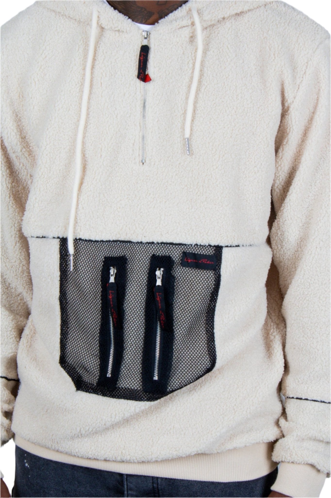 Alaska Borg Hoody With Mesh Pocket In Light Cream - Liquor n Poker