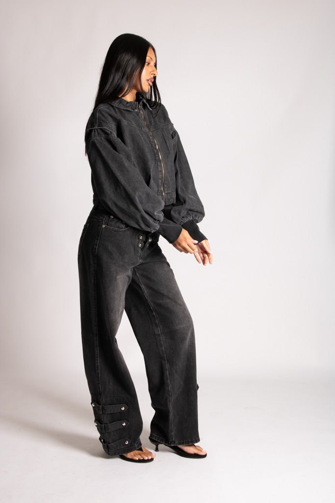 ALEX – Black Boxy Zip-Through Denim Jacket - Liquor n Poker
