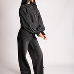 ALEX – Black Boxy Zip-Through Denim Jacket - Liquor n Poker
