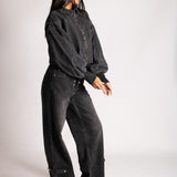 ALEX – Black Boxy Zip-Through Denim Jacket - Liquor n Poker