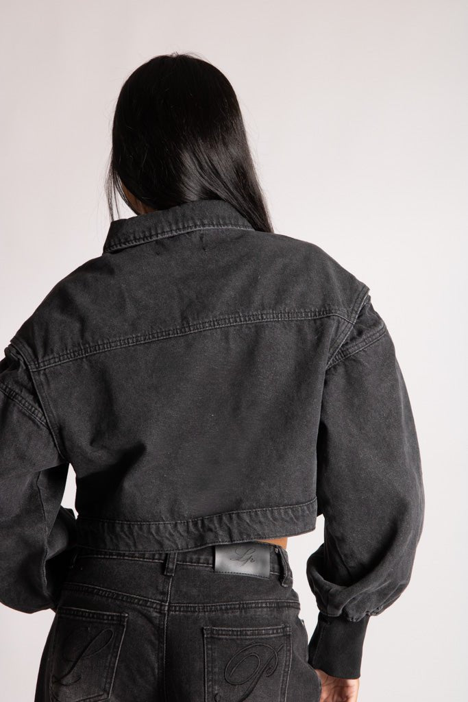 ALEX – Black Boxy Zip-Through Denim Jacket - Liquor n Poker