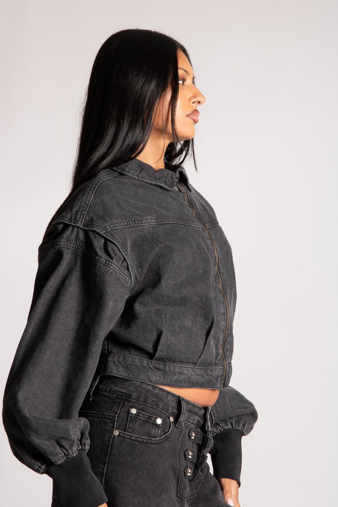 ALEX – Black Boxy Zip-Through Denim Jacket - Liquor n Poker