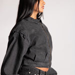 ALEX – Black Boxy Zip-Through Denim Jacket - Liquor n Poker