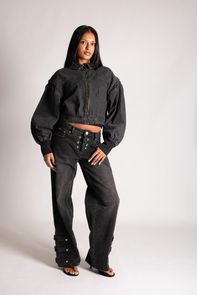 ALEX – Black Boxy Zip-Through Denim Jacket - Liquor n Poker