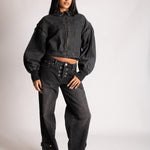 ALEX – Black Boxy Zip-Through Denim Jacket - Liquor n Poker