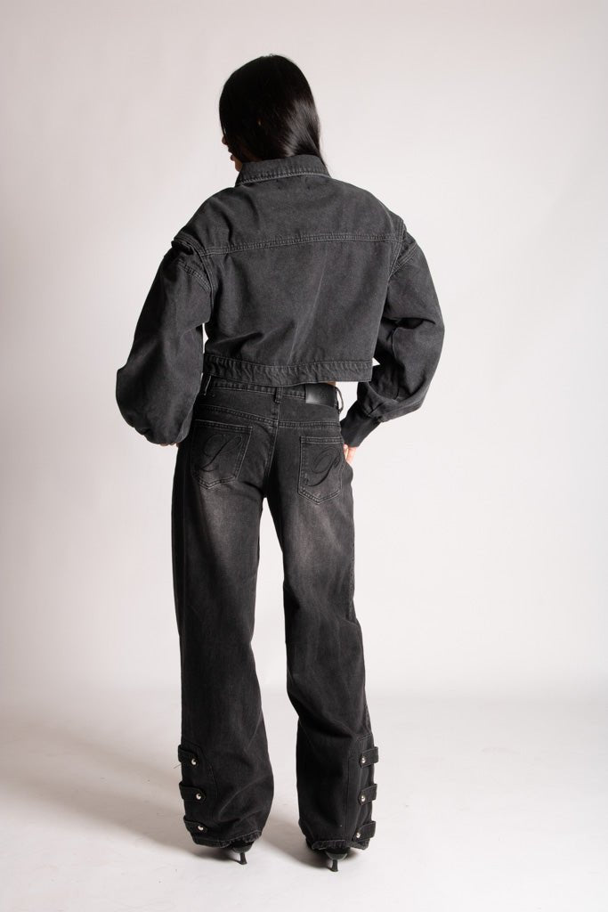 ALEX – Black Boxy Zip-Through Denim Jacket - Liquor n Poker
