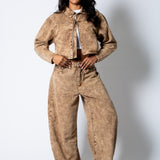 ALEX – Brown Acid Wash Boxy Zip‑Through Denim Jacket - Liquor n Poker