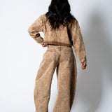 ALEX – Brown Acid Wash Boxy Zip‑Through Denim Jacket - Liquor n Poker