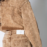 ALEX – Brown Acid Wash Boxy Zip‑Through Denim Jacket - Liquor n Poker