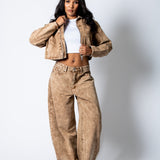 ALEX – Brown Acid Wash Boxy Zip‑Through Denim Jacket - Liquor n Poker