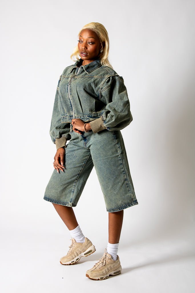 ALEX – Dirty Wash Boxy Zip-Through Denim Jacket - Liquor n Poker