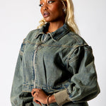 ALEX – Dirty Wash Boxy Zip-Through Denim Jacket - Liquor n Poker