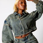 ALEX – Dirty Wash Boxy Zip-Through Denim Jacket - Liquor n Poker