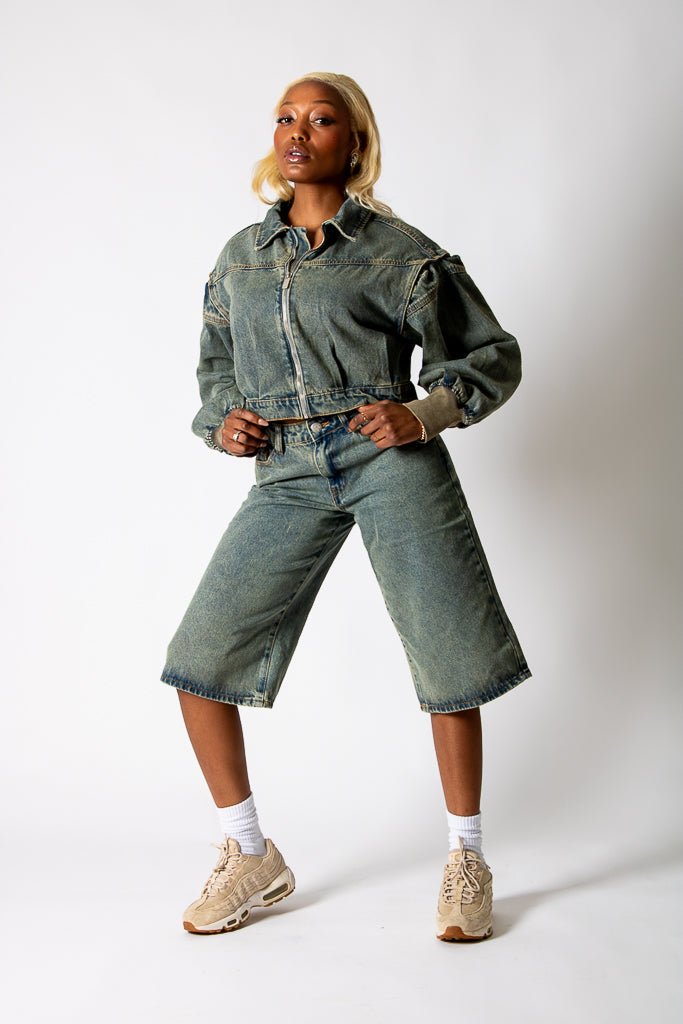 ALEX – Dirty Wash Boxy Zip-Through Denim Jacket - Liquor n Poker