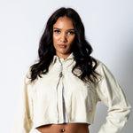 ALEX – Ecru Corduroy Boxy Jacket with Contrast Collar - Liquor n Poker