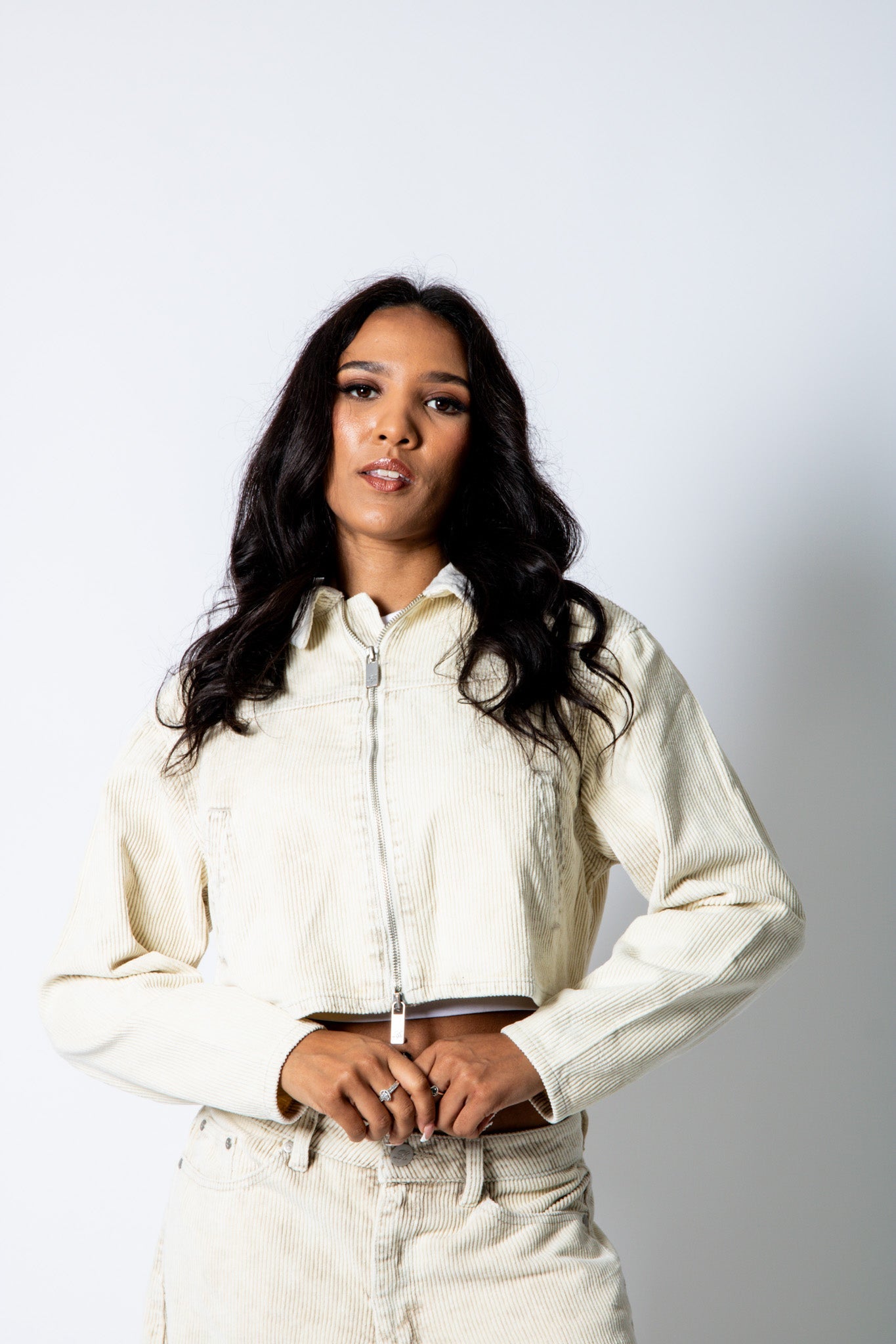 ALEX – Ecru Corduroy Boxy Jacket with Contrast Collar - Liquor n Poker