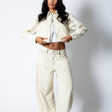 ALEX – Ecru Corduroy Boxy Jacket with Contrast Collar - Liquor n Poker