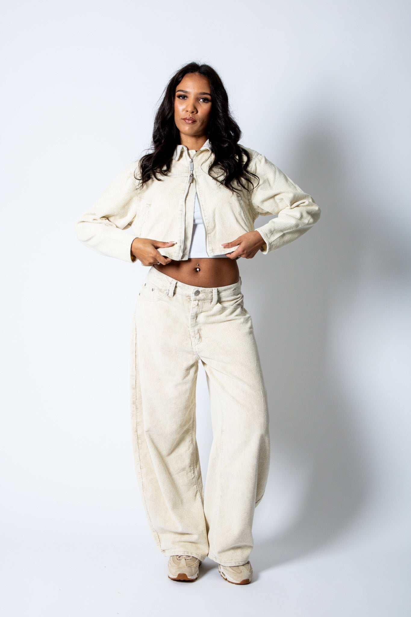 ALEX – Ecru Corduroy Boxy Jacket with Contrast Collar - Liquor n Poker