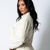 ALEX – Ecru Corduroy Boxy Jacket with Contrast Collar - Liquor n Poker