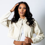 ALEX – Ecru Corduroy Boxy Jacket with Contrast Collar - Liquor n Poker