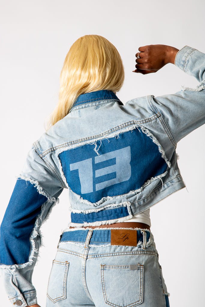 ALEX – Patchwork ’13’ Varsity Denim Boxy Jacket - Liquor n Poker