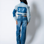 ALEX – Patchwork ’13’ Varsity Denim Boxy Jacket - Liquor n Poker