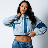 ALEX – Patchwork ’13’ Varsity Denim Boxy Jacket - Liquor n Poker