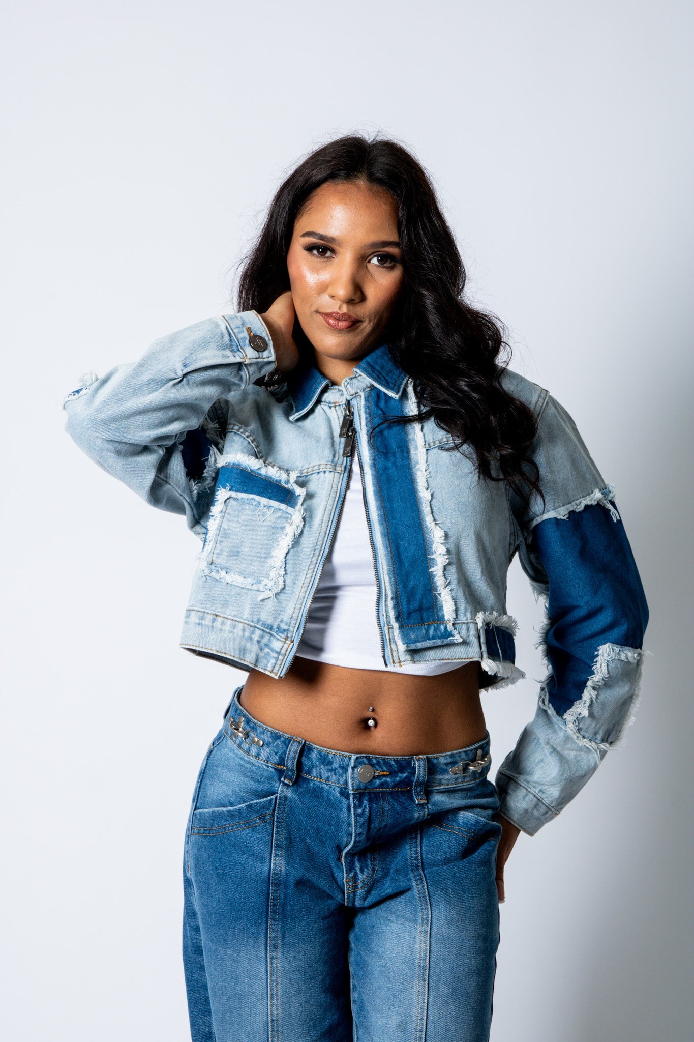 ALEX – Patchwork ’13’ Varsity Denim Boxy Jacket - Liquor n Poker