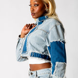 ALEX – Patchwork ’13’ Varsity Denim Boxy Jacket - Liquor n Poker