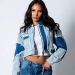 ALEX – Patchwork ’13’ Varsity Denim Boxy Jacket - Liquor n Poker