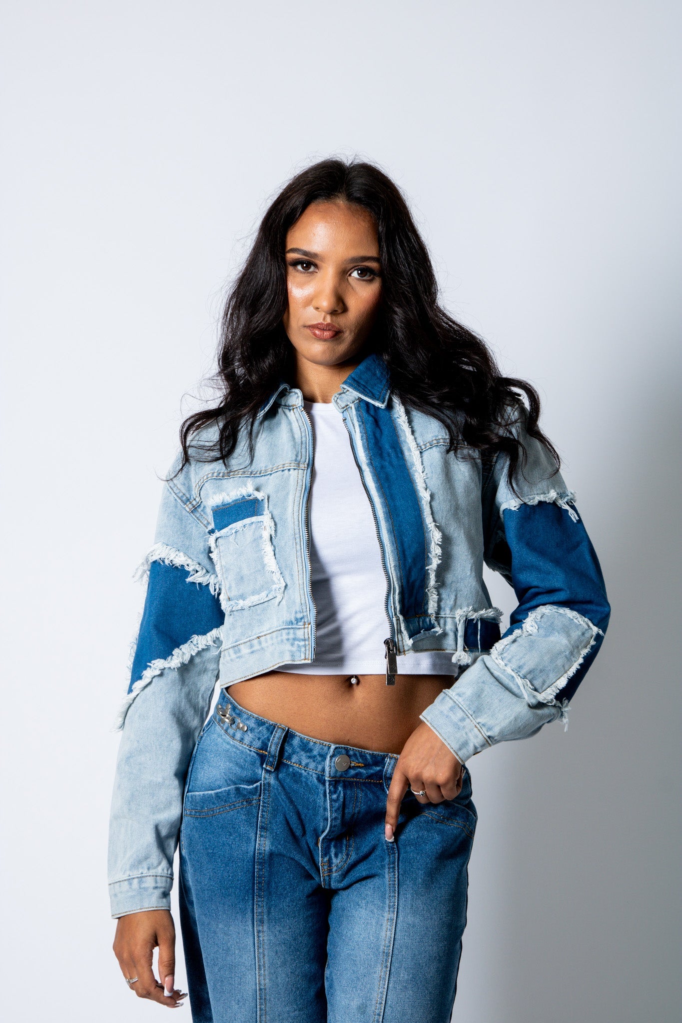 ALEX – Patchwork ’13’ Varsity Denim Boxy Jacket - Liquor n Poker